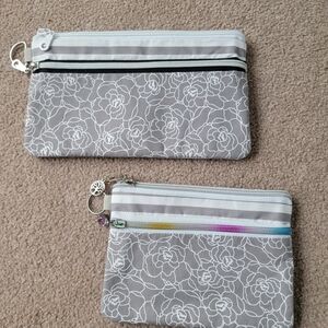 Floral Gray and White Zipper Pouches